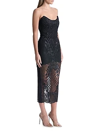 Imprint Lace Strapless Midi-Dress