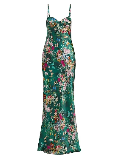 Sayla Floral Silk Bias-Cut Gown