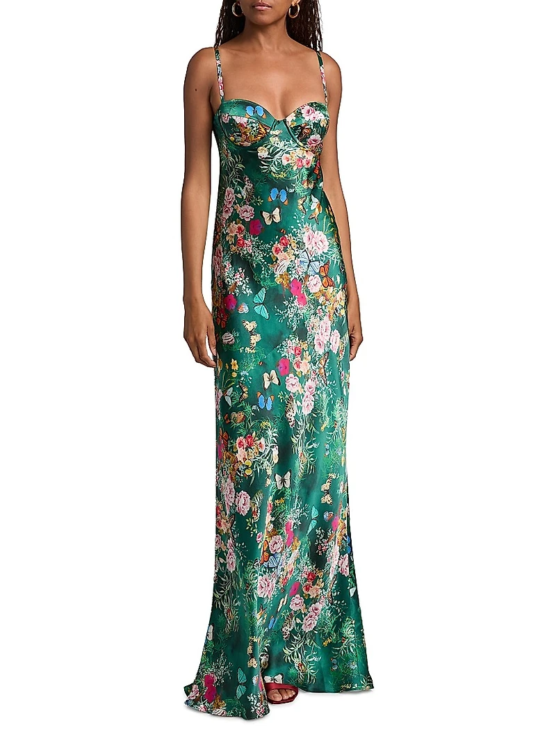 Sayla Floral Silk Bias-Cut Gown