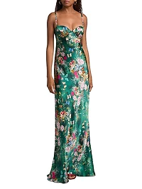 Sayla Floral Silk Bias-Cut Gown