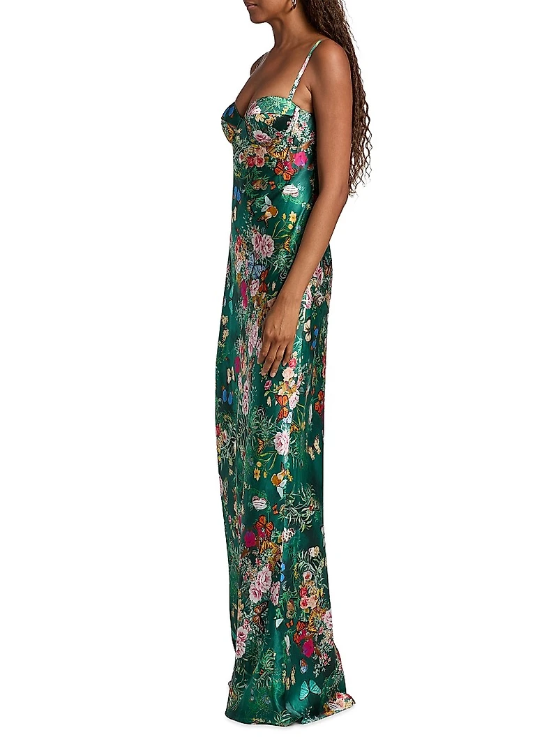 Sayla Floral Silk Bias-Cut Gown