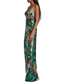 Sayla Floral Silk Bias-Cut Gown