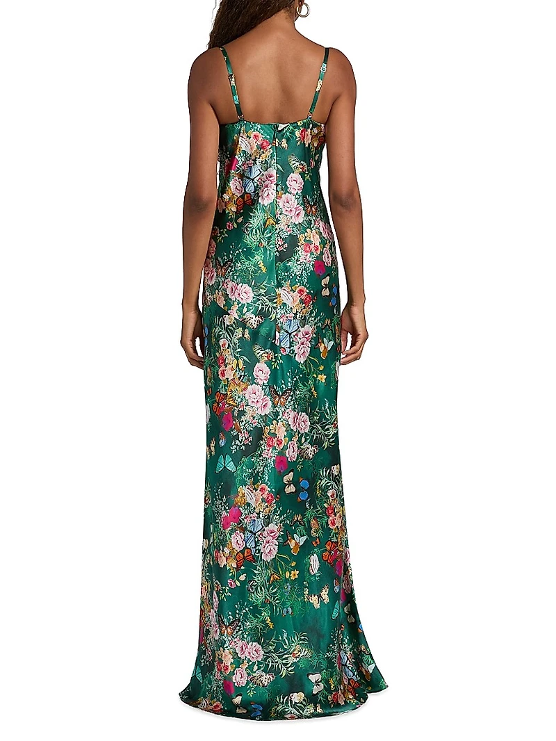 Sayla Floral Silk Bias-Cut Gown