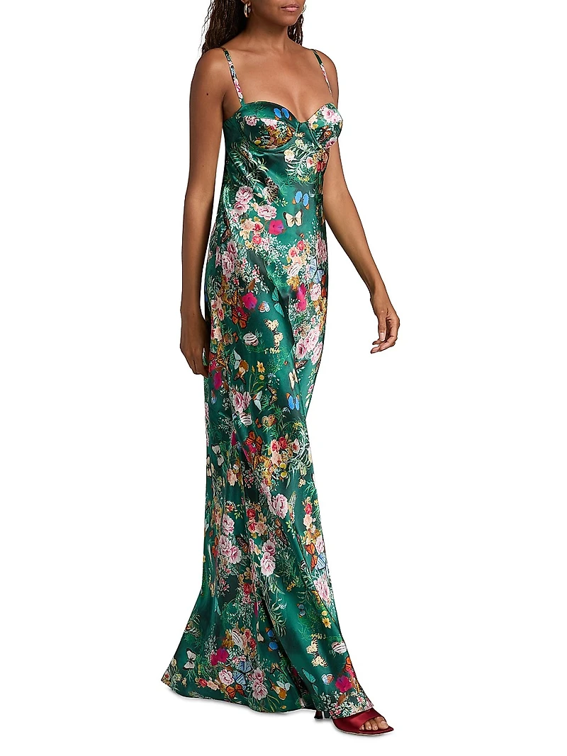 Sayla Floral Silk Bias-Cut Gown
