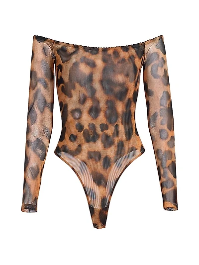 Peonie Leopard-Print Off-the-Shoulder Bodysuit