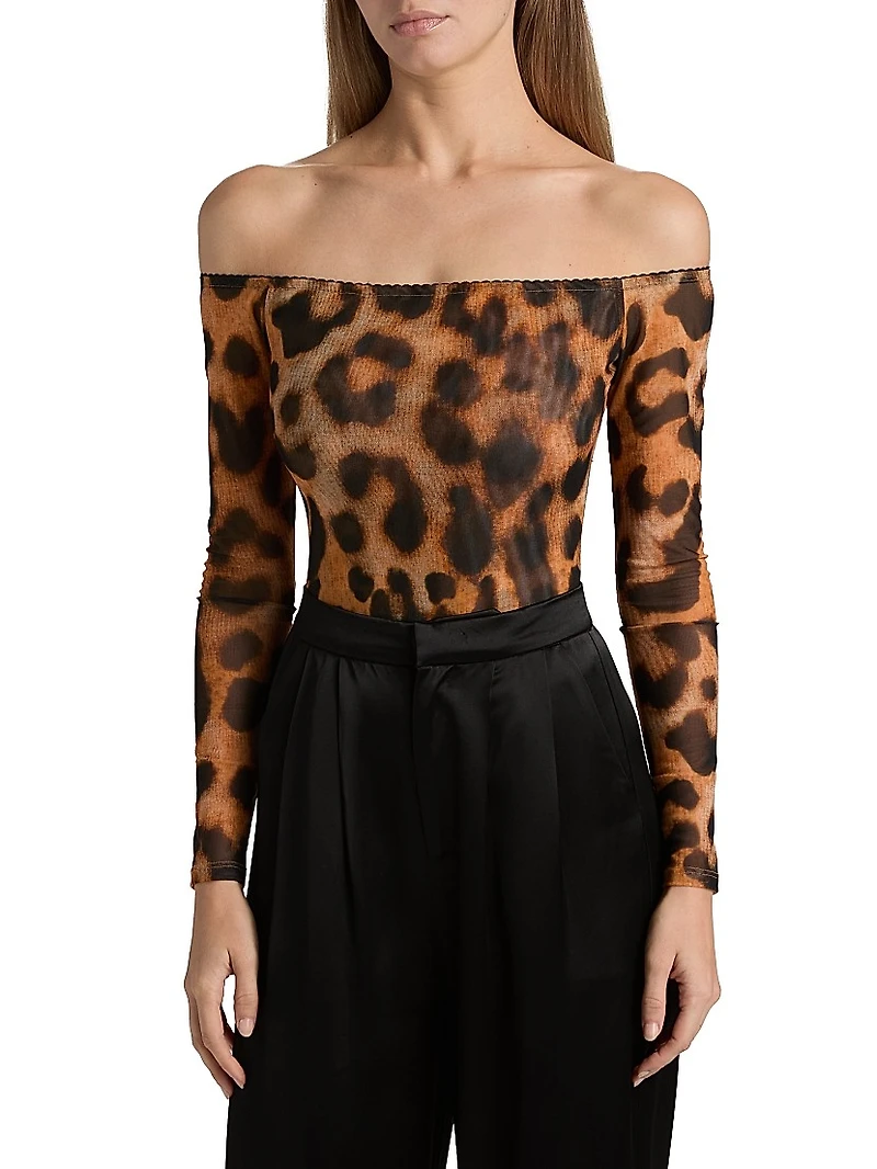 Peonie Leopard-Print Off-the-Shoulder Bodysuit