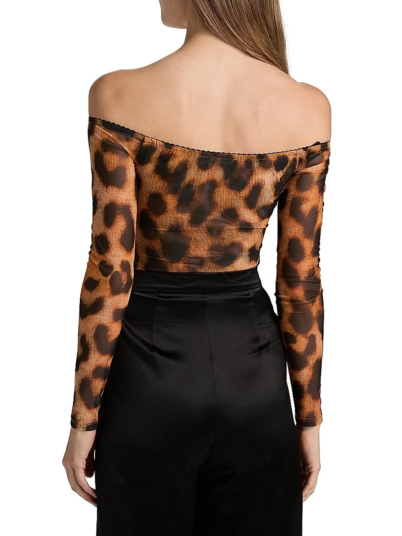 Peonie Leopard-Print Off-the-Shoulder Bodysuit