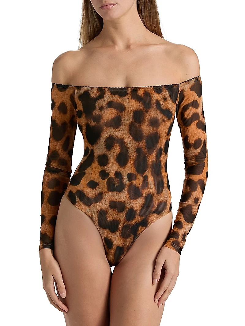 Peonie Leopard-Print Off-the-Shoulder Bodysuit