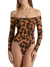 Peonie Leopard-Print Off-the-Shoulder Bodysuit