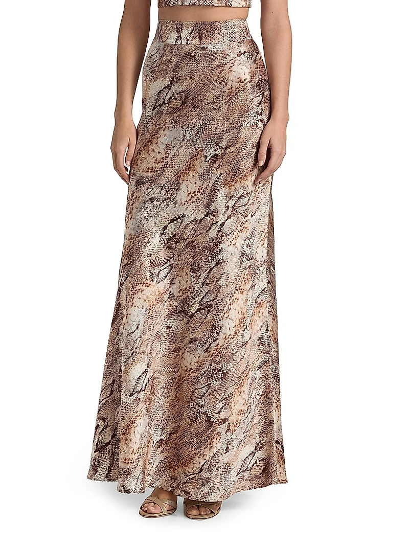 Ryker Snake Print Silk Maxi Skirt