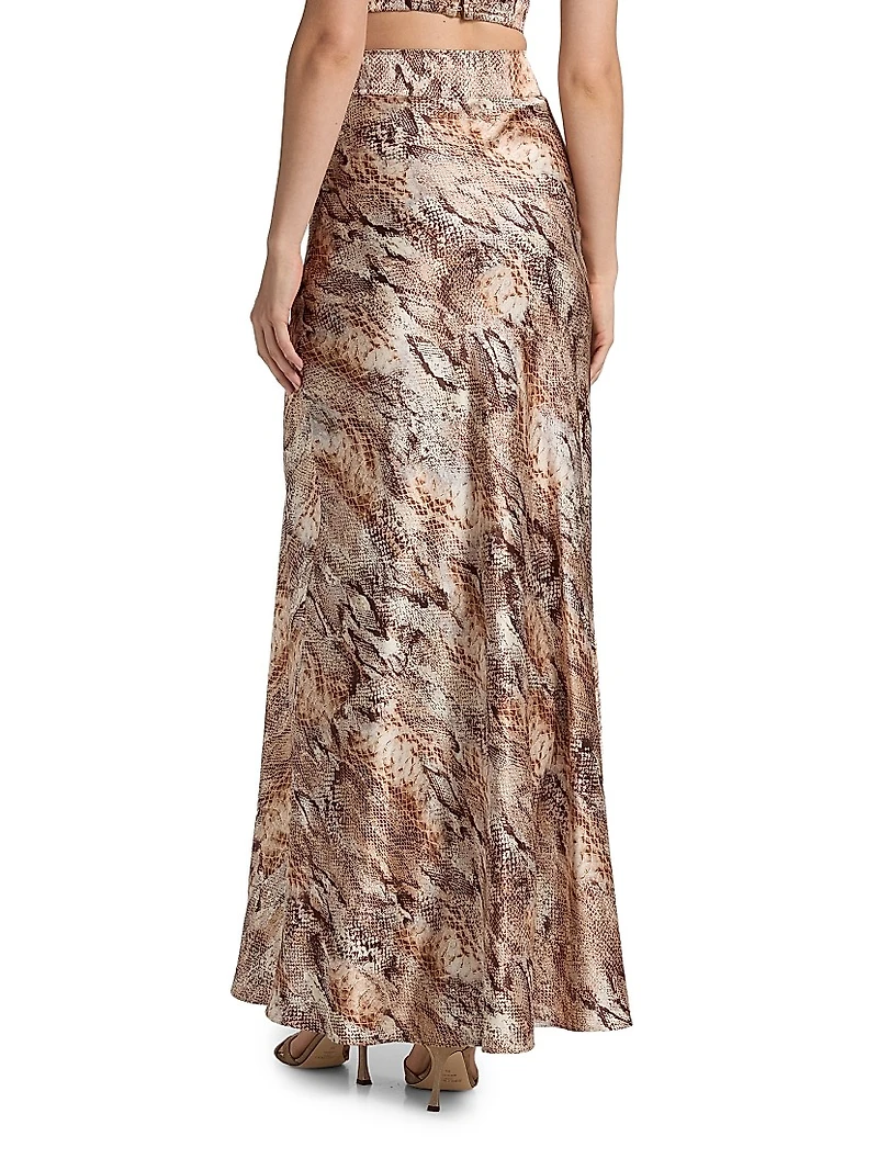 Ryker Snake Print Silk Maxi Skirt