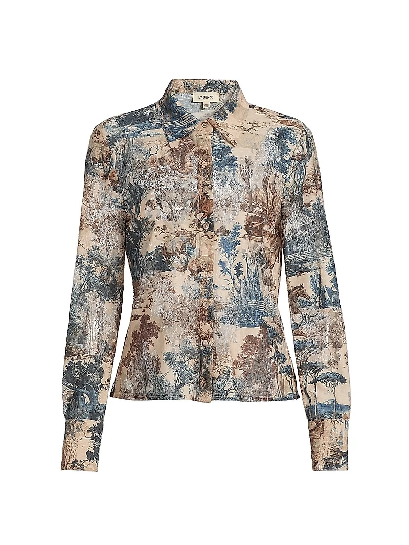Maia Printed Lace Button-Front Blouse