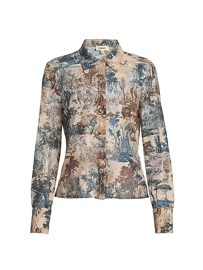 Maia Printed Lace Button-Front Blouse
