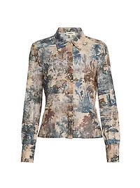 Maia Printed Lace Button-Front Blouse