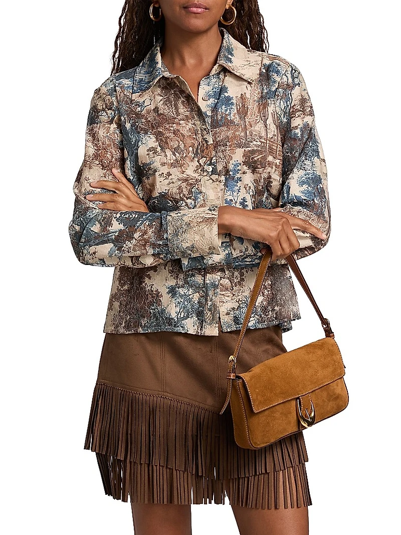 Maia Printed Lace Button-Front Blouse