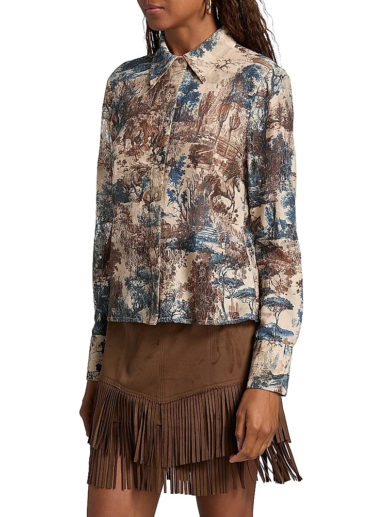 Maia Printed Lace Button-Front Blouse