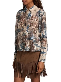 Maia Printed Lace Button-Front Blouse