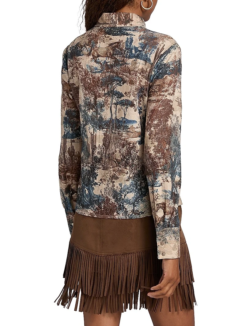 Maia Printed Lace Button-Front Blouse