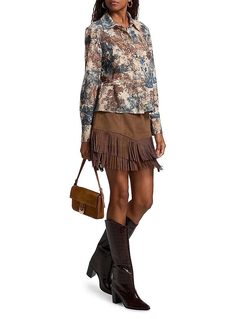 Maia Printed Lace Button-Front Blouse