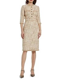 Beaded-Trim Tweed Midi-Dress