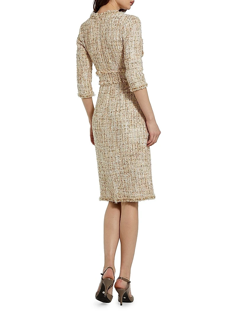 Beaded-Trim Tweed Midi-Dress