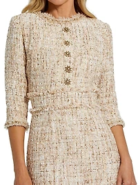 Beaded-Trim Tweed Midi-Dress