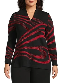 Plus Abstract Jacquard Knit Top