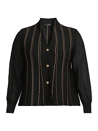 Plus Metallic Knit Button-Front Cardigan