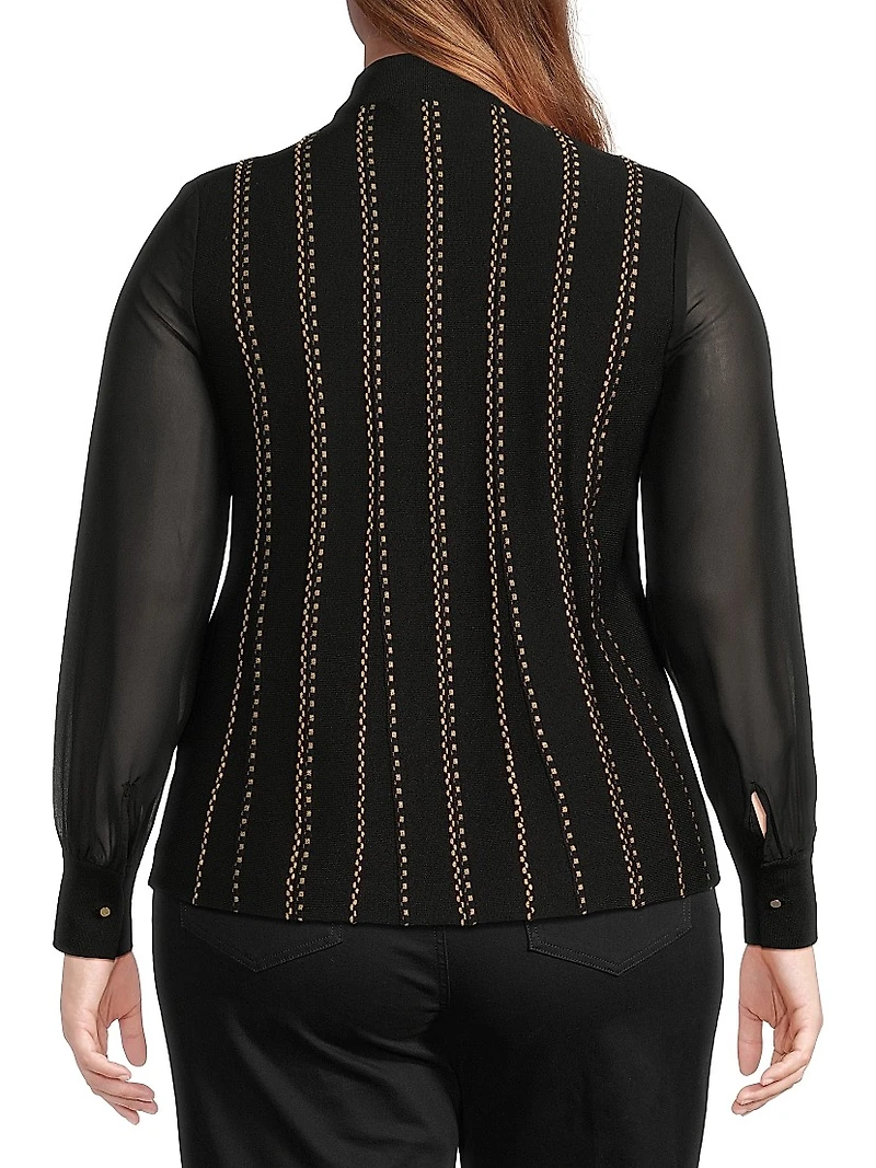 Plus Metallic Knit Button-Front Cardigan