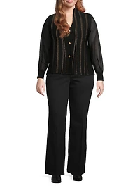 Plus Metallic Knit Button-Front Cardigan