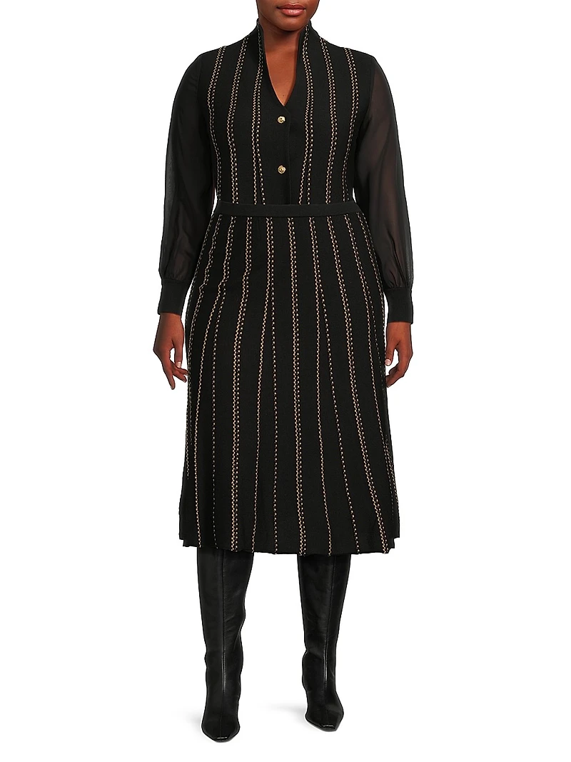 Plus Linear Metallic Midi-Skirt