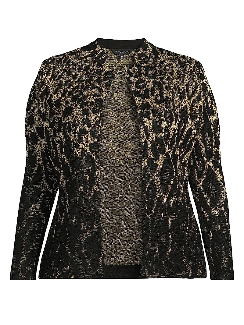 Plus Metallic Leopard Jacquard Knit Jacket