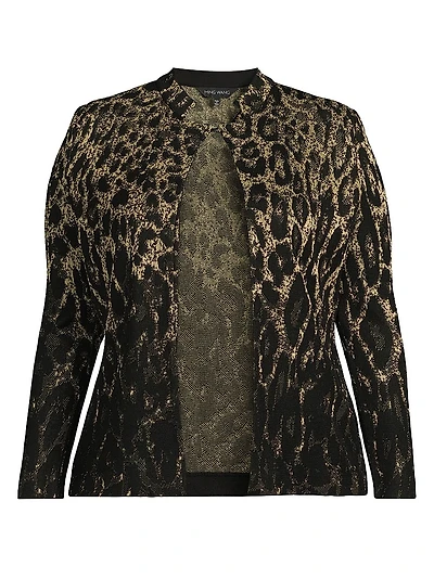 Plus Metallic Leopard Jacquard Knit Jacket