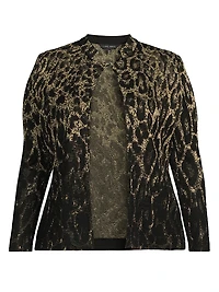 Plus Metallic Leopard Jacquard Knit Jacket