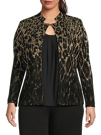 Plus Metallic Leopard Jacquard Knit Jacket