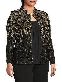 Plus Metallic Leopard Jacquard Knit Jacket