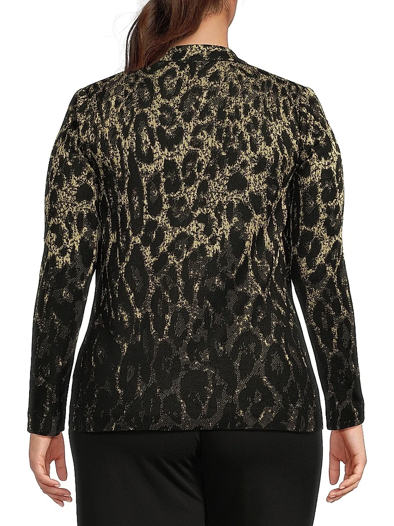 Plus Metallic Leopard Jacquard Knit Jacket