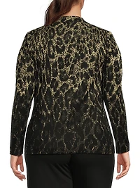 Plus Metallic Leopard Jacquard Knit Jacket