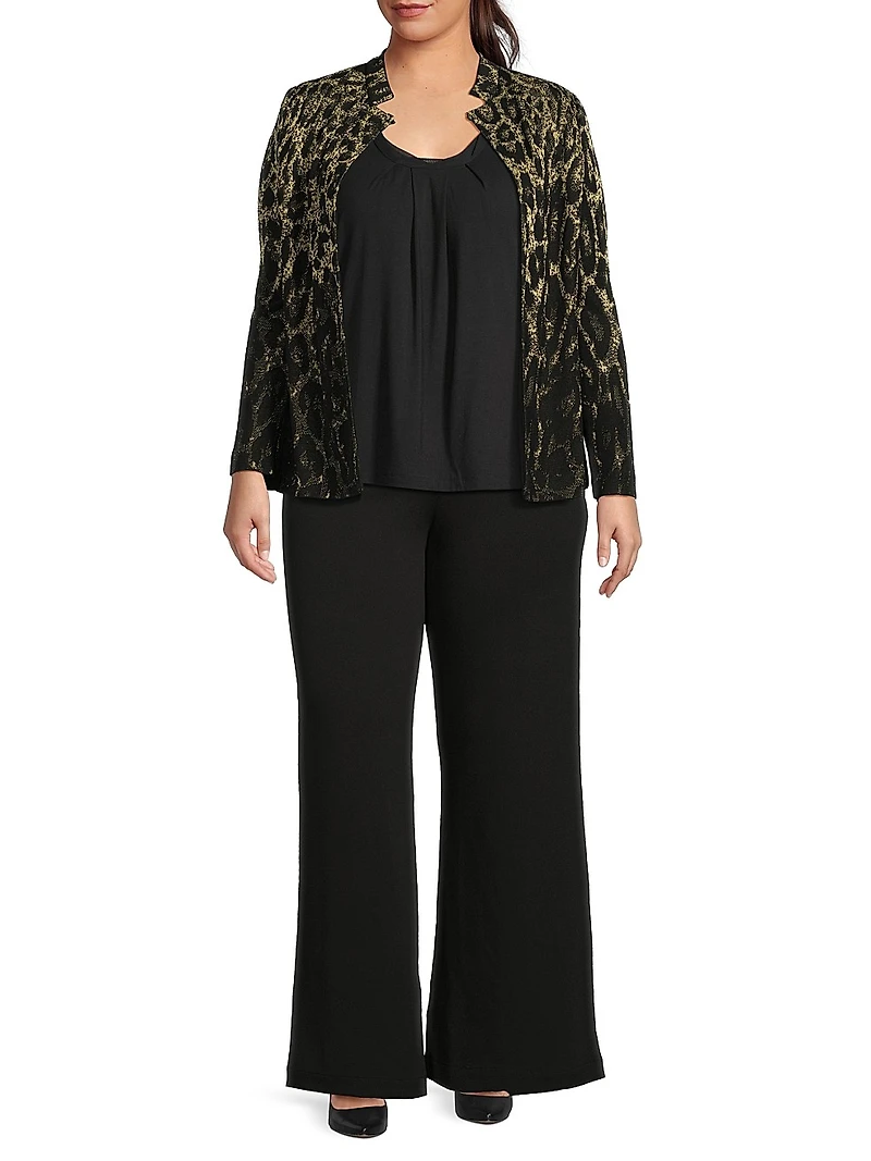 Plus Metallic Leopard Jacquard Knit Jacket