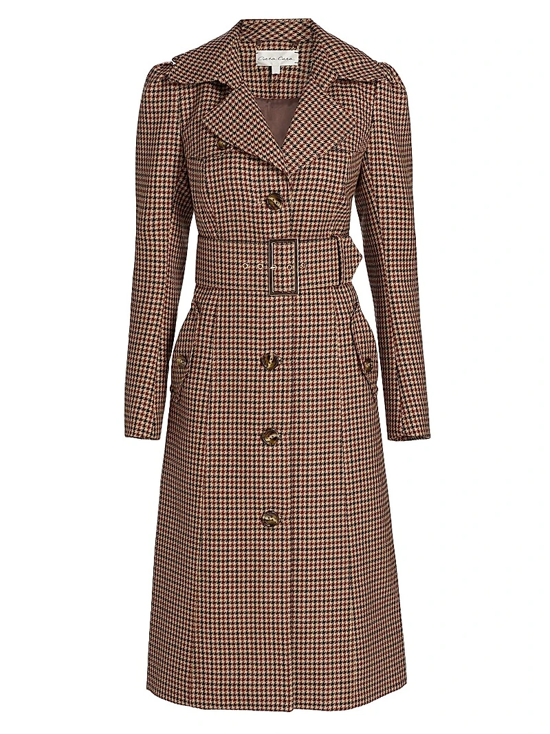 Charlie Houndstooth Wool Trench Coat