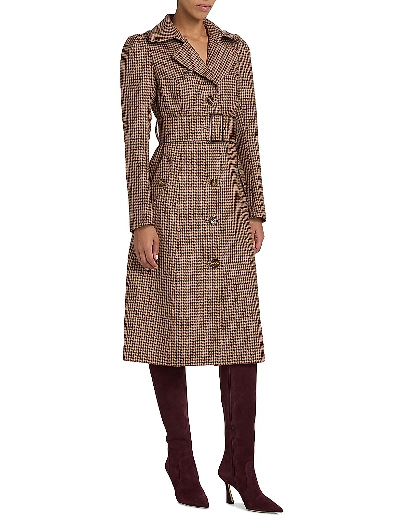 Charlie Houndstooth Wool Trench Coat