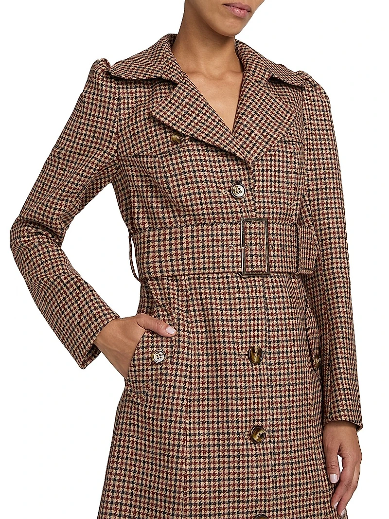 Charlie Houndstooth Wool Trench Coat