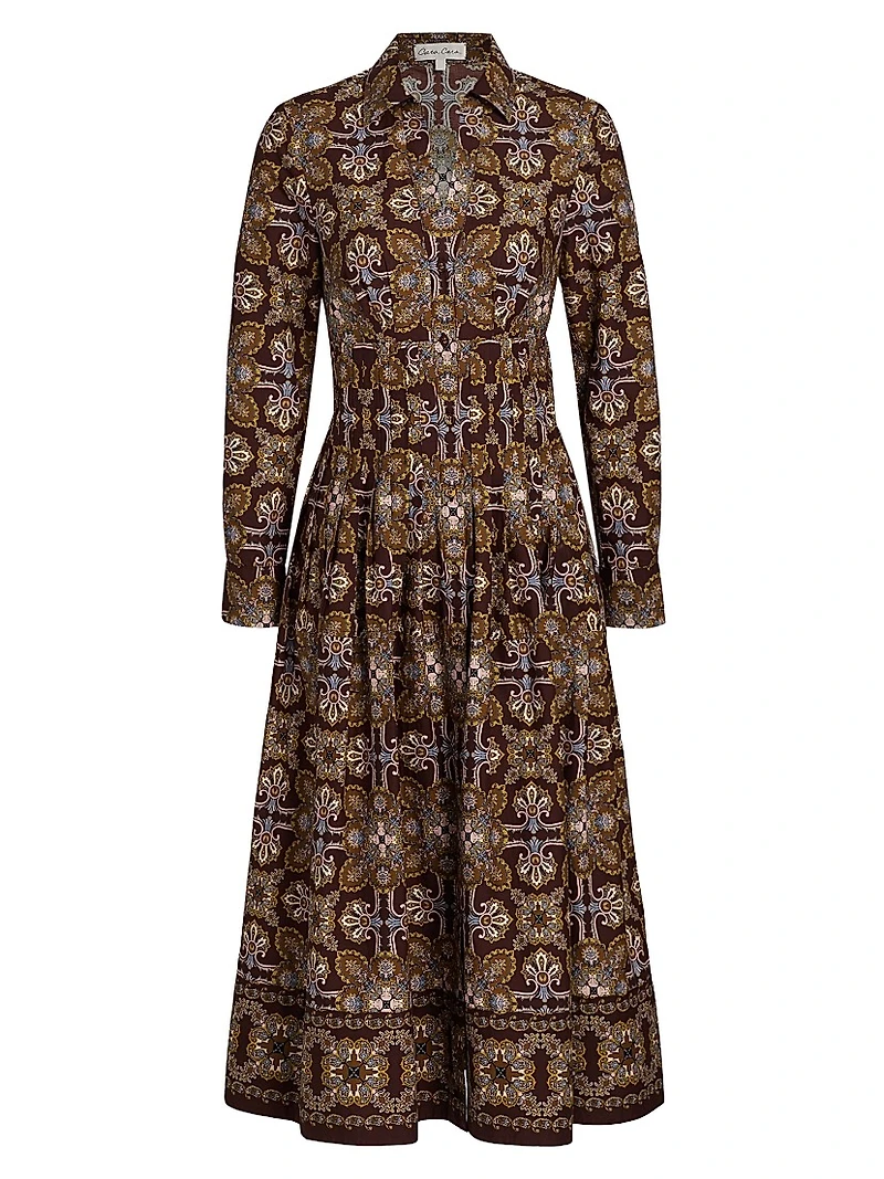 Cameron Tile-Print Cotton Poplin Shirtdress