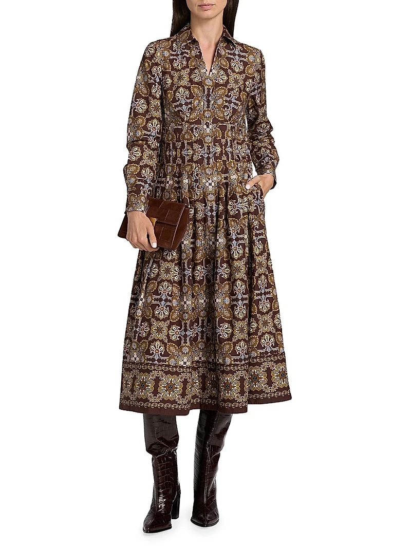 Cameron Tile-Print Cotton Poplin Shirtdress