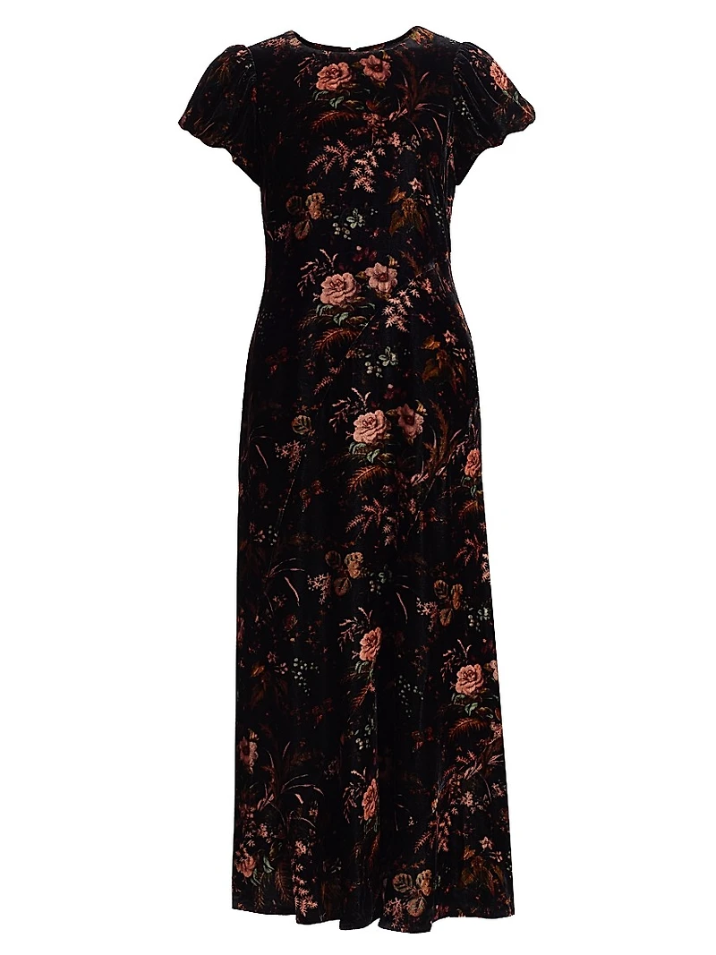 Connie Floral Crushed Velvet Midi-Dress