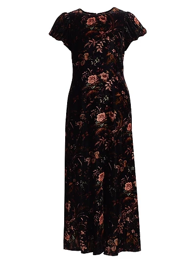 Connie Floral Crushed Velvet Midi-Dress