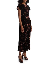 Connie Floral Crushed Velvet Midi-Dress