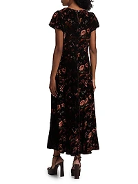 Connie Floral Crushed Velvet Midi-Dress