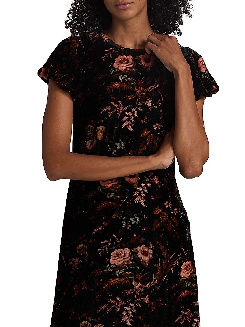 Connie Floral Crushed Velvet Midi-Dress