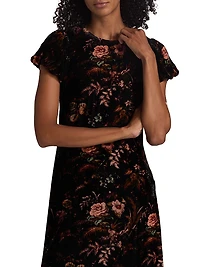 Connie Floral Crushed Velvet Midi-Dress